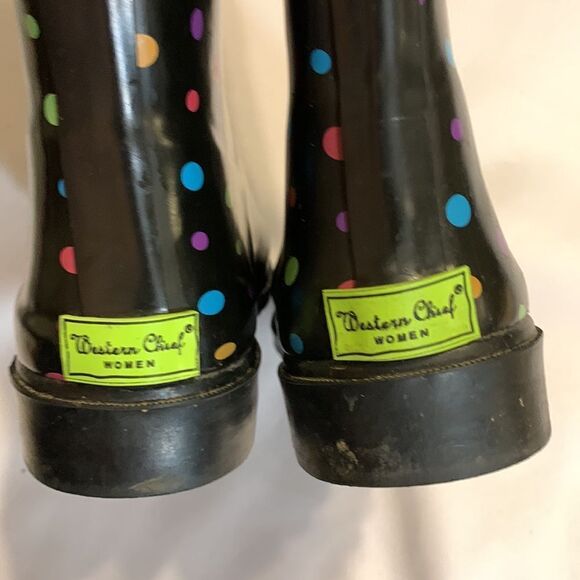 Western chief size 6 polkadot rubber boots with adjustable calf - Picture 7 of 10